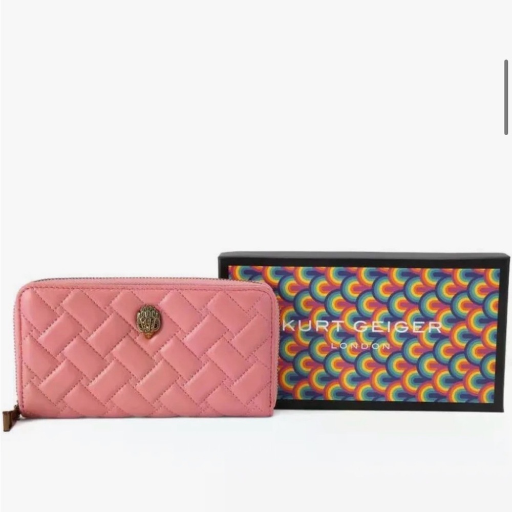 Kurt Geiger Leather Zip Around Quilted Wallet Pink